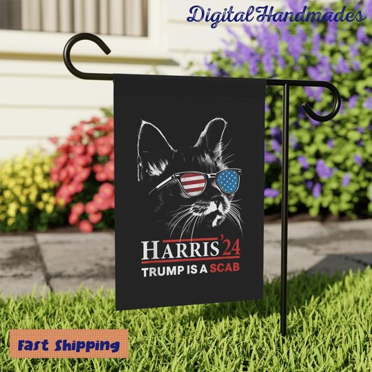 Discover Vote For Harris 24 Trump Is Scab Garden And House Flag, Madam President Flag, Cat Lady For Kamala Yard Flag