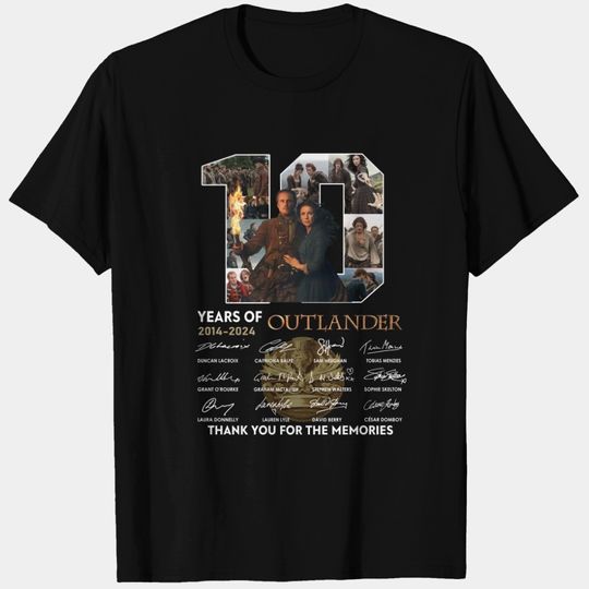 Discover Outlander T-Shirt, 10 Years Of Outlander 2014 2024 Signatures Shirt
