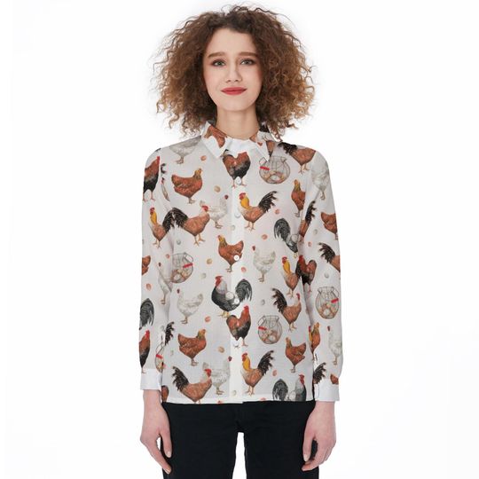 Discover Chicken 3D All Over Printed Women Casual Shirt,Chicken Women Blouses,Casual Long Sleeve Button Down,Chicken Shirt,Chicken Lovers Gift