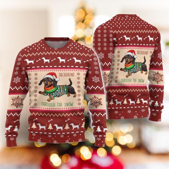 Discover Dachshund Ugly Christmas Sweater, Wiener Dog Shirt, Dog Ugly Sweater Woman, Dachshund Mom Shirt, Christmas Party Gift For Men Women