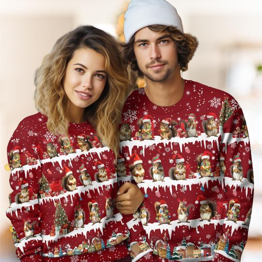 Discover Squirrel Family Ugly Christmas Sweater for Women