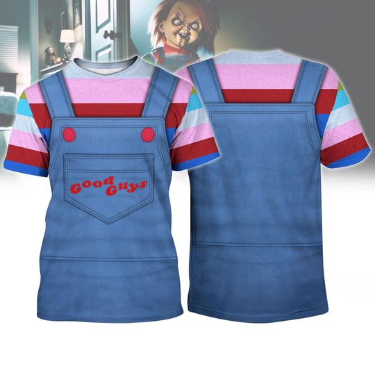 Discover Chucky Costume Cosplay 3D T-Shirt, Horror Movie Unisex T-Shirt, Chucky Costume Shirt, Bride Of Chucky, Halloween All Over Print Tee