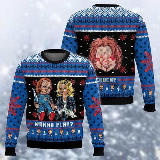 Discover Halloween Chucky Ugly Sweater, Chucky And Tiffany Shirt, Horror Movie Holiday Sweater, Spooky Season Vibes Tee, Gift For Fan