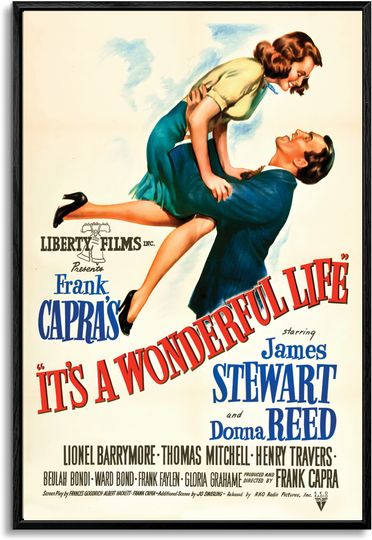 Discover Floating Frame Canvas Print Wall Art It's a Wonderful Life Vintage Movie Poster