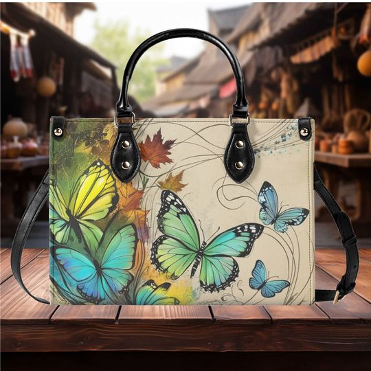 Discover Beautiful spring summer fall beautiful butterfly design Leather Bag, Unique Gift for Her