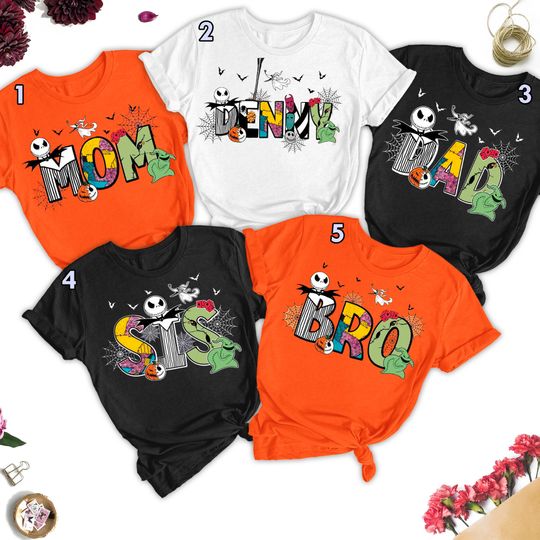 Discover Custom Name Nightmare Christmas Shirt, Personalized Skeleton Halloween Matching