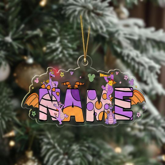 Discover Personalized Cute Figment Christmas Ornament, Custom Purple Mascot Dragon Xmas