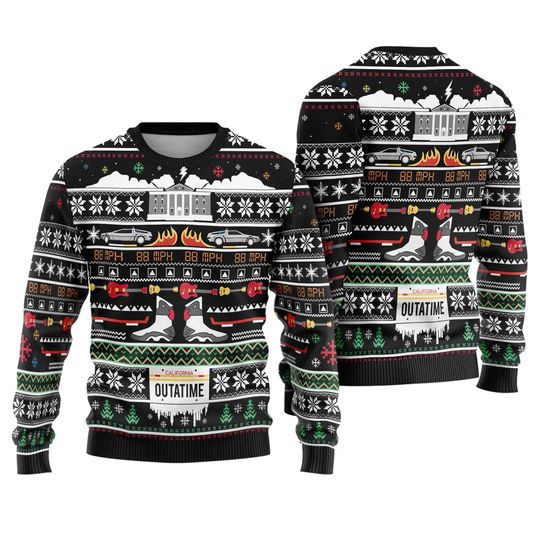 Discover Back To The Future Ugly Christmas Sweatshirt | Marty McFly Emmett Brown Ugly Sweater