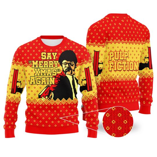 Discover Pulp Fiction Christmas Sweatshirt | Jules Winnfield Say What Again Ugly Sweater |