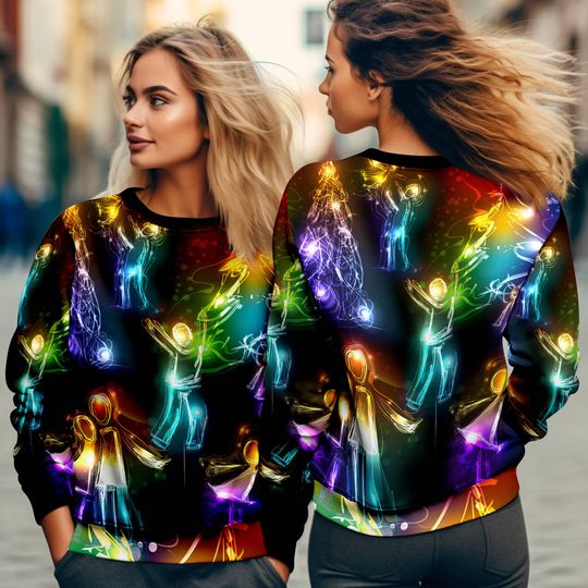 Discover Christmas Bright Neon Lighting Christmas Sweatshirt | Reindeer Santa Claus