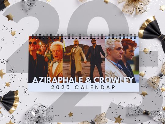 Discover Aziraphale and Crowley Desk Calendar 2025, David Tennant Michael Sheen