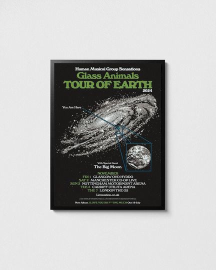 Discover Glass Animals Tour of Earth poster, I Love You So F***ing Much UK tour print, Indie rock lover wall art