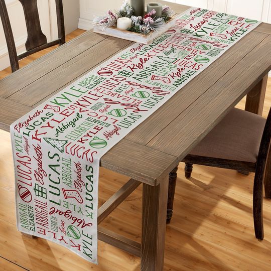 Discover Holiday Repeating Name Personalized Christmas Table Runner