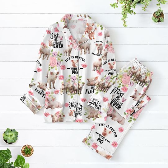 Discover Cute Pigs Pajamas Set, Pig Mom Pajamas, Animal Lover Shirt, Pajama Set For Women