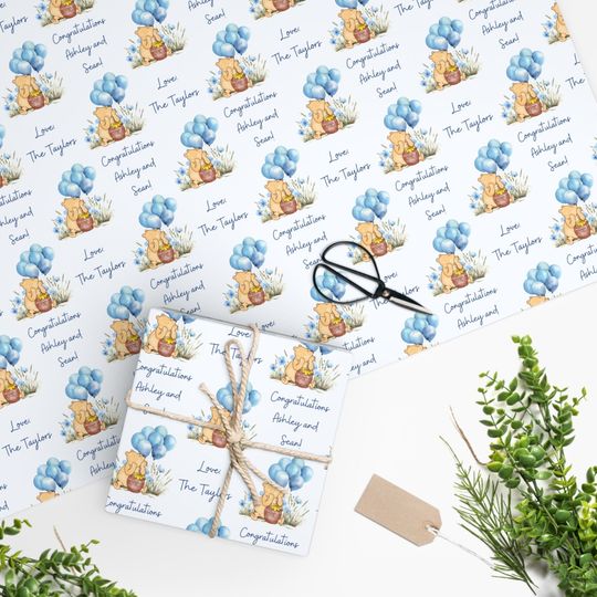 Discover Winnie wrapping paper, Baby shower gift paper