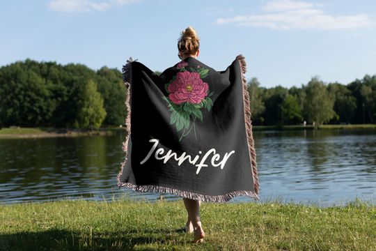 Discover Personalized Birth Month Flower Blanket, Nana Custom Floral Woven Tapestry, Grandma Blanket, Christmas Gift,  Birthday Gift For Mom Mamaw