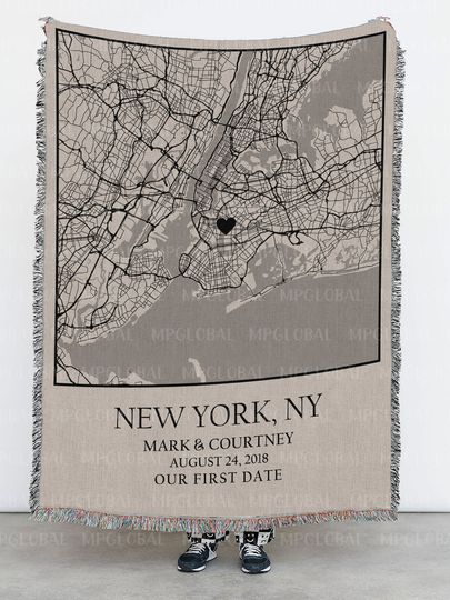Discover Custom City Map Woven Blanket, Anniversary Gift For Husband and Wife, Wedding Engagement Blanket, Graduation Gift, Made-to-Order Map Blanket