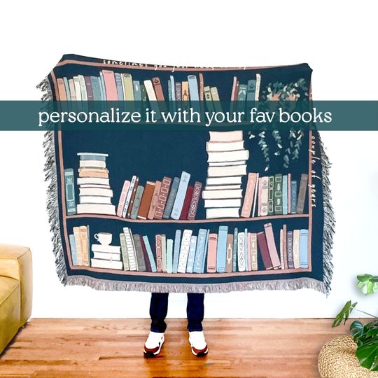 Discover Book Lover Throw Blanket Bookish Woven Tapestry Personalized Gift For Readers Personalized Gift Bookshelf And Plants Decor
