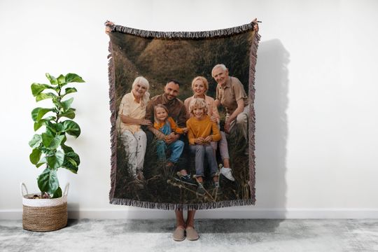 Discover Custom Picture Woven Blanket, Memorial Custom Photo Tapestry Throw, Gift for Grandma Mom Couple Friend, Christmas Gift ,Family Photo Quilt