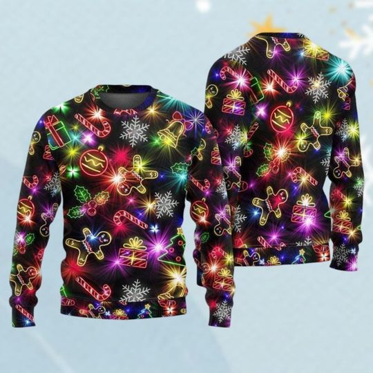 Discover Christmas Extra Bear Ugly Sweater, Christmas Bright Neon Lighting Ugly