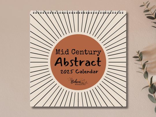 Discover 2025 Mid Century Boho Abstract Wall Calendar, Minimalist Earthy