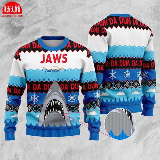 Discover Christmas Jaws Ugly Sweater, Shark Movie Christmas Sweater, Xmas Sweater