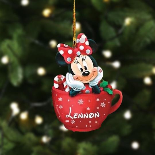 Discover Personalized Mouse Tea Cup Christmas Ornament, Cute Mouse Girl Customized 2024 Christmas Tree Decor