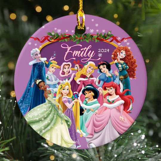 Discover Personalized Princess Group Christmas Ornament, Princess Party Customized 2024 Christmas Tree Decor