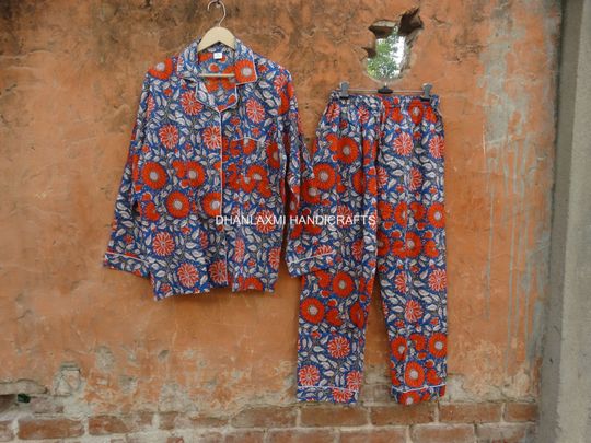 Discover Designer Pajama Set With Bag, Indian Hand-Block Soft Cotton Fabric Handmade Floral Printed