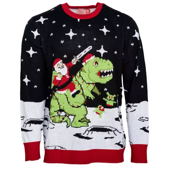 Discover Santa Riding Trex Christmas Sweater Ugly, Custom Santa Claus Ugly Sweatshirt