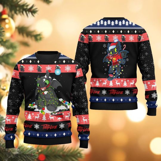 Discover Toothless Christmas Ugly Sweater, Dragon Santa Sweater