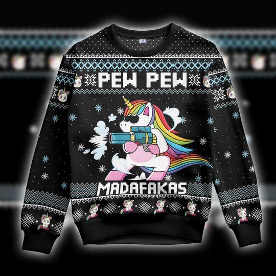 Discover Christmas Unicorn Pew Pew Ugly Sweater - Fun Holiday Knit
