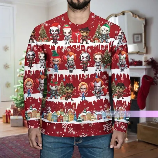 Discover Christmas Gifts, Horror Movie Ugly Sweater, Halloween Sweater, Scary Movie