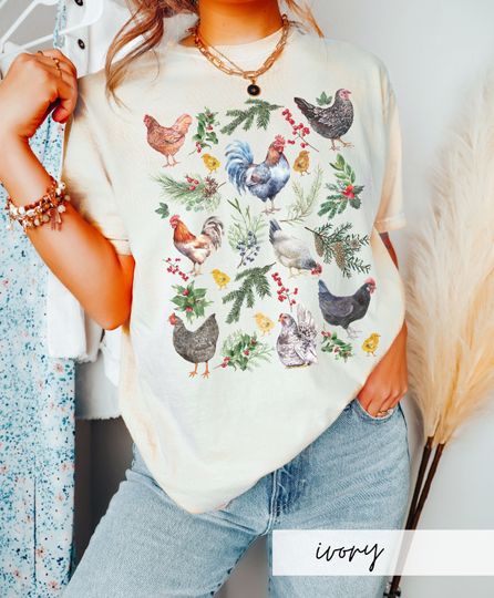 Discover Christmas Chickens Shirt, Cute Cottagecore Gift Idea for Chicken Lady
