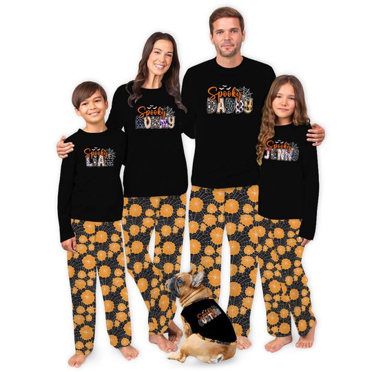 Discover Spooky Halloween Family Pajama Set Customized With Name Black