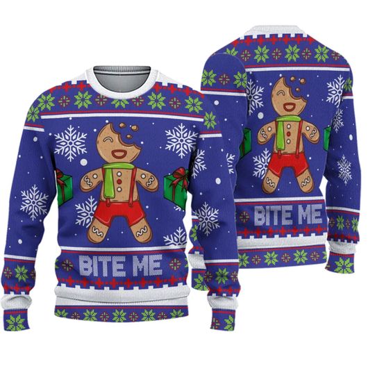Discover Bite Me Gingerbread Unisex Ugly Christmas 3D Sweater