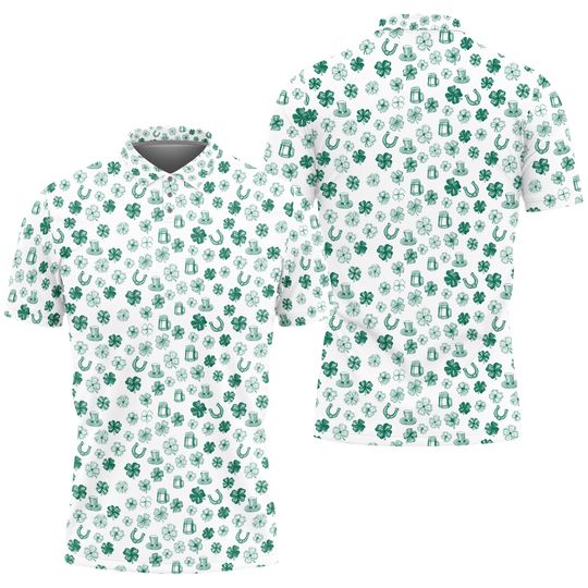 Discover Horseshoes and Clovers St Patricks Day Golf Shirt Moisture Wicking Polo Shirt