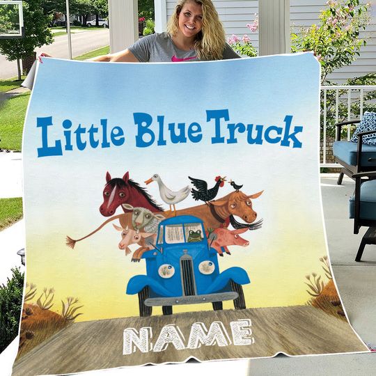 Discover Personalized Little Blue Truck Plush Fleece Blanket, Party Birthday Blanket