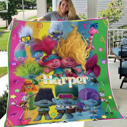 Discover Personalized Trolls Blanket, Trolls Birthday Blanket, Custom Name Blanket