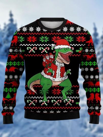 Discover Dinosaur Ugly Christmas Sweater, Dinosaurs Santa Hat Sweater