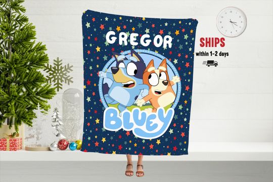 Discover Custom Name BlueyDad Dog Throw Blanket For Kids, BlueyDad Blanket For Girls and Boys