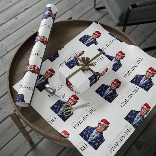 Discover Humorous Trump Christmas Gift Wrap,  For Festive Present Wrapping, Fun White Elephant Gift