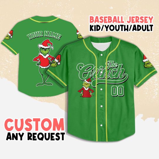 Discover Personalized Grin Christmas Baseball Jersey, funny character Christmas Jersey
