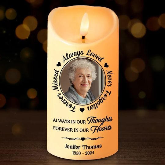 Discover Custom Photo Always In Our Thoughts - Memorial Personalized Custom LED Candle - Christmas Gift