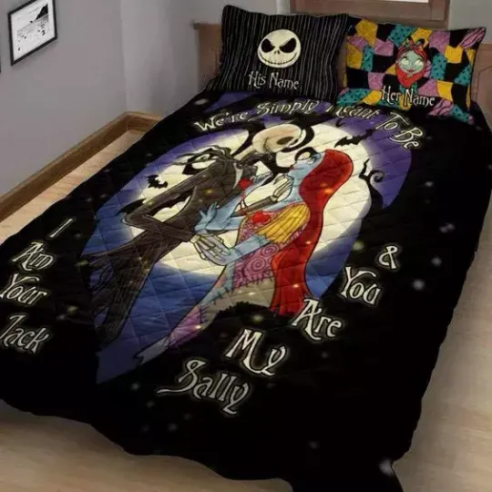 Discover Personalized Jack & Sally We're Simply Meant To Be 3D Quilt Bedding Set