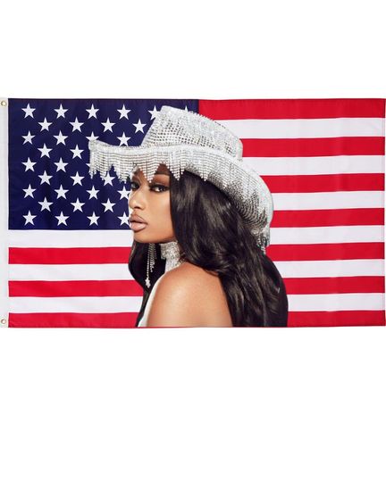 Discover Megan Thee Stallion Cowgirl USA Flag-  American Flag  Tiktok Meme Trendy Room Tapestry