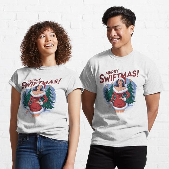 Discover Swiftie Christmas Cheer: Evermore Holiday Spirit . Beautiful woman celebrating Christmas Classic T-Shirt