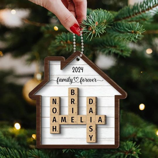 Discover Scrabble Personalized Christmas Ornaments, Family Crossword Wooden Ornaments