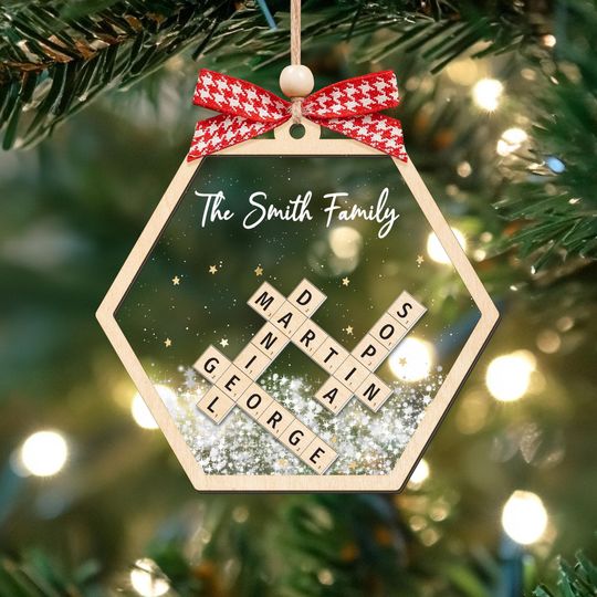 Discover Personalized Family Crossword Ornament 2024, Family Name Shake Ornaments