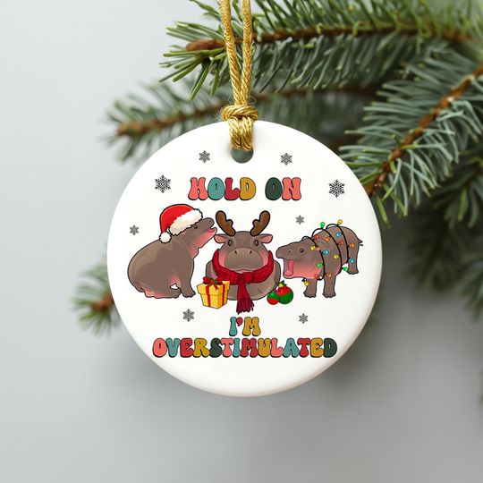 Discover Overstimulated Moo Deng Christmas Ornament